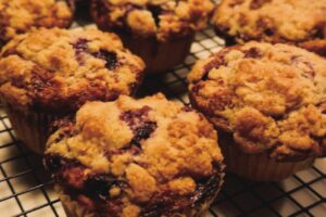 Sourdough Blueberry Muffins with Long Fermented Streusel